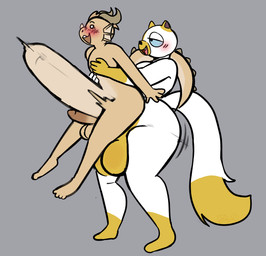 abdominal_bulge anthro balls big_balls blush duo erection fin from_behind_position genitals gynomorph horn huge_balls humanoid_genitalia humanoid_penis hyper hyper_abdominal_bulge hyper_balls hyper_genitalia intersex intersex/male male male_penetrated nude penetration penis sex stand_and_carry_position standing standing_sex tail commanderthings adventure_time cartoon_network mythology cake_the_cat ele_(elementrayne) dragon mythological_creature mythological_scalie scalie hi_res