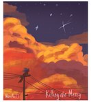 ambiguous_gender border cloud cloudy_sky emotional feral hair looking_afar looking_away power_lines silhouette sky solo star text white_border wind novav33 canid canine fox mammal absurd_res cover_art english_text hi_res signature