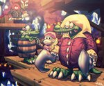 anthro barefoot barrel being_watched blonde_hair clothing crystal detailed_background ear_piercing ear_ring feet female group hair hand_holding hat headgear headwear long_hair looking_at_another male mineshaft piercing ring_piercing teeth toes tongue tongue_out gossan donkey_kong_(series) nintendo dixie_kong arthropod bee ghost haplorhine hymenopteran insect kremling mammal monkey primate scalie spirit 2017