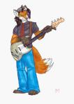 anthro bass_guitar black_hair electric_guitar eyewear facial_piercing fur glasses green_eyes guitar hair markers music musical_instrument orange_body orange_fur piercing plucked_string_instrument purple_hair simple_background solo string_instrument white_background diaminerre fender_musical_instruments_corporation jazz_bass seven_faux canid canine fox mammal hi_res traditional_media_(artwork)