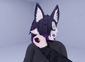 ambiguous_gender anthro black_hair black_nose blue_eyes clothing duo female fur grey_body grey_fur hair heart_eyes heart_symbol inner_ear_fluff multicolored_body multicolored_fur multicolored_hair narrowed_eyes one_eye_obstructed open_mouth purple_hair simple_background snout snout_grab sweater teeth topwear tuft turtleneck white_body white_fur wolfymofu canid canine canis human mammal wolf 3d_(artwork) 3d_animation animated digital_media_(artwork) hi_res high_framerate no_sound short_playtime video widescreen