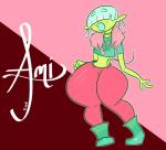 big_butt butt eyebrows freckles lips not_furry outline solo thick_eyebrows thick_lips wide_hips ota_(artist) alien ami_(disambiguation) absurd_res digital_media_(artwork) hi_res restricted_palette