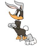 anthro clothing costume fake_ears fake_rabbit_ears feathers footwear gloves handwear hopping looking_at_viewer male pose shoes simple_background slippers solo zehn looney_tunes warner_brothers daffy_duck anatid anseriform avian bird duck