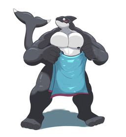 4_toes 5_fingers anthro barazoku big_muscles biped black_body black_nipples blue_towel blush bodily_fluids countershade_face countershade_hands countershade_neck countershade_torso countershading covering covering_self embarrassed feet fin fingers front_view head_fin holding_object holding_towel humanoid_feet humanoid_hands looking_at_viewer male male_anthro monotone_background mouth_closed multicolored_body muscular muscular_anthro muscular_male nipples nude nude_anthro nude_male pecs plantigrade shy simple_background solo squiggle_mouth standing sweat sweatdrop tail tail_fin toes towel two_tone_body white_background white_body white_countershading dullaram aquatic cetacean dolphin mammal oceanic_dolphin orca toothed_whale digital_media_(artwork) full-length_portrait hi_res portrait shaded