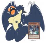 anthro attack_stat_(yu-gi-oh) beckoning belly big_breasts black_horn blue_body blue_skin bomb breasts card claws defense_stat_(yu-gi-oh) egg erect_nipples explosives female fingers gesture grin horn looking_at_viewer membrane_(anatomy) membranous_wings monster_card_(yu-gi-oh) nipples non-mammal_breasts non-mammal_nipples orange_eyes sharp_head simple_background small_head smile solo tail text thick_thighs trading_card white_background white_body white_skin wings yu-gi-oh_card averyshadydolphin konami mythology yu-gi-oh! exploder_dragon dragon mythological_creature mythological_scalie reptile scalie 2015 digital_media_(artwork) english_text hi_res