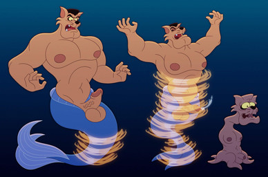anthro bad_end bodily_fluids confusion cum cumshot ejaculation erection genital_fluids male male/male polyp split_form transformation mursula_(artist) disney hanna-barbera swat_kats the_little_mermaid_(1989) commander_feral aquatic catfish felid feline fish mammal merfolk hi_res