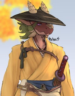 anthro asian_clothing clothed clothing east_asian_clothing female hair horn japanese_clothing katana looking_at_viewer melee_weapon outside samurai side_view simple_background solo sword warrior weapon echros mythology biinh'a_(echros) dragon mythological_creature mythological_scalie scalie digital_media_(artwork) hi_res sketch