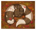 ambiguous_gender autumn blush brown_body curled_up duo eyes_closed feral fur grass leaf pawpads paws plant self_hug sleeping sleeping_together striped_body stripes tail tail_hug dietranch nintendo pokemon furret generation_2_pokemon pokemon_(species) sentret 2024 hi_res signature