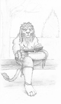4_toes anklet anthro braided_mane clothed clothing digit_ring digitigrade eyewear feet foot_focus glasses jewelry male partially_clothed pawpads paws ring sketchbook_on_lap solo toe_ring toes salem_(hollowvoice) salem_(kreoche) felid lion mammal pantherine hi_res