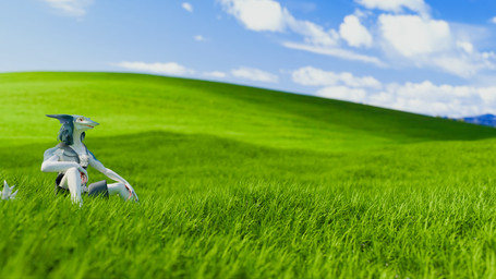 ambiguous_gender anthro grass grass_field on_grass on_ground plant relaxing sitting solo mick39 thelastslice microsoft microsoft_windows windows_xp sergal 16:9 3d_(artwork) blender_(artwork) digital_media_(artwork) hi_res widescreen