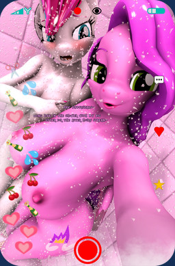 anthro anthrofied bathing big_breasts biped blue_eyes blush breasts covering covering_breasts detailed_background dialogue duo eyelashes female green_eyes inside looking_at_viewer nipples nude open_mouth pupils selfie shower showering smile text thick_thighs daveman1000 hasbro mlp_g5 my_little_pony pipp_petals_(mlp) zipp_storm_(mlp) equid equine mammal 3d_(artwork) digital_media_(artwork) english_text hi_res sibling_(lore) sister_(lore) sisters_(lore)
