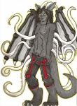 alternative_fashion anthro back_tentacles bat_ears big_tail bondage_pants bottomwear bulge claws clothed clothing cybergoth dreadlocks empty_eyes fangs flaccid genitals goth horn male membrane_(anatomy) membranous_wings nipples pants penis simple_background solo striptease tail teasing teeth tentacles undressing white_background wings cuddlydeadkitten zuki_akula bat gargoyle mammal hi_res