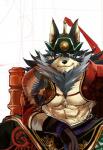 abs anthro clothing fur male mongolian mongolian_clothing muscular muscular_anthro muscular_male pecs solo ohayashi55 lifewonders tokyo_afterschool_summoners temujin_(tas) canid canine canis mammal wolf 2019 digital_media_(artwork)