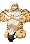 abs anthro barazoku barcode barcode_tattoo barely_contained barely_contained_balls barely_contained_penis beard biceps black_clothing black_thong black_underwear bodily_fluids body_hair braided_hair bulge chest_hair chest_tattoo chest_tuft clothing deltoids detailed_bulge facial_hair fur genitals hair lactating long_braid long_hair male male_lactation muscular muscular_anthro muscular_male muscular_thighs navel nipple_fetish nipple_pinch nipple_play obliques orange_eyes orange_tattoo pecs penis pinch pubes solo striped_body striped_fur stripes sweat tattoo thick_thighs thong tuft underwear vein veiny_muscles veiny_penis white_hair yellow_body yellow_fur leoooliooon felid mammal pantherine tiger 2025 absurd_res hi_res