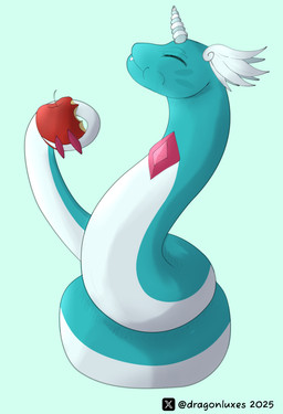 blue_body cheek_markings countershading facial_markings feathered_wings feathers feral gem head_markings horn markings red_markings serpentine unicorn_horn white_body wings yellow_eyes dragonluxes nintendo pokemon fan_character gwini_(gyro) dragonair generation_1_pokemon pokemon_(species) hi_res