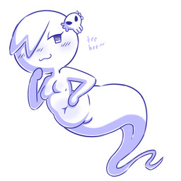 accessory big_butt blush breasts butt female hair hair_accessory not_furry nude simple_background slightly_chubby smile solo white_background disfigure cartoon_network the_amazing_world_of_gumball carrie_krueger ghost humanoid mammal spirit 1:1 2019 blue_and_white monochrome