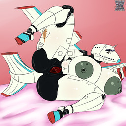 aircraft anthro big_breasts black_body breasts eyelashes female gaping gaping_vagina genitals green_nipples huge_breasts humanoid_genitalia humanoid_vulva looking_at_viewer lying machine mouth_closed narrowed_eyes nipples not_furry nude on_side presenting presenting_vulva solo text vehicle vulva white_body yellow_eyes romman08 aeromorph living_aircraft living_machine living_vehicle 1:1 2018 artist_name dated hi_res