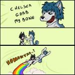 anthro bone cloud collar duo female fur humor joke male nude simple_background usb_necklace yellow_background young young_anthro fuzzywuff adventure_(meme) chelsea_chamberlain canid canine canis domestic_dog husky karelian_bear_dog mammal nordic_sled_dog spitz 2014 comic meme