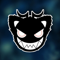 abstract_background ambiguous_form ambiguous_gender angry antlers black_body black_fur determined fur grin head_tuft horn logo narrowed_eyes red_eyes smile solo tuft joshingtron scratch21 1:1 2021 absurd_res digital_media_(artwork) headshot_portrait hi_res icon portrait