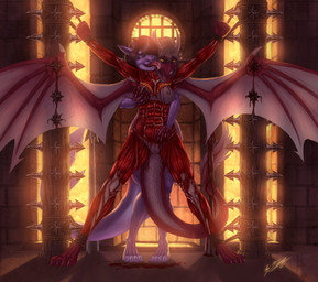 ankles_tied anthro areola blood blood_puddle bodily_fluids bound breasts cheek_lick digitigrade duo exposed_breast_tissue exposed_muscle face_lick feet female female/female fingers forced genitals gore gore_focus hair hair_over_eye hands_tied horn licking membrane_(anatomy) membranous_wings nipples non-mammal_breasts nude open_mouth pain rope skinned skinning smile snuff spread_eagle spread_legs spreading tail teeth toes tongue tongue_out torture vulva wings wings_tied wounded conquistabear mythology dragon mythological_creature mythological_scalie scalie digital_media_(artwork)