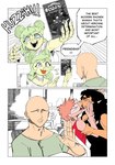 anthro bald blue_eyes blush clothed clothing eyes_closed featureless_face female french_kissing green_hair group hair hair_bun humor kissing long_hair male multicolored_body orange_body pink_body pink_hair speech_bubble text trio two_tone_body yellow_body miscuitsxd third-party_edit cavemanon_studios goodbye_volcano_high my_hero_academia snoot_game anon_(snoot_game) reed_(gvh) rosa_(gvh) stella_(gvh_beta) aquilops ceratopsian dinosaur dromaeosaurid human mammal ornithischian prehistoric_species reptile scalie stegosaurian stegosaurus theropod thyreophoran velociraptor absurd_res colored comic crossover english_text hi_res meme