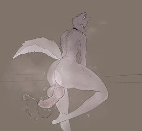 ambiguous_fluids ambiguous_gender anthro aroused balls big_butt big_penis blush bodily bodily_fluids butt dripping erection food front_view fur genital_fluids genitals huge_penis hyper leaking male musk nude penis precum solo sweat tail thick_thighs view wide_hips kopat cream(kopat) canid canine canis domestic_dog humanoid mammal hi_res