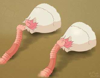 ambiguous_gender animal_genitalia armless arthropod_abdomen clitellum cloaca cloacal duo eyes_closed feral genitals oral puffy_cloaca sex simple_background smile white_body flashquatsch valentino_(flashquatsch) annelid arthropod earthworm insect lepidopteran moth worm