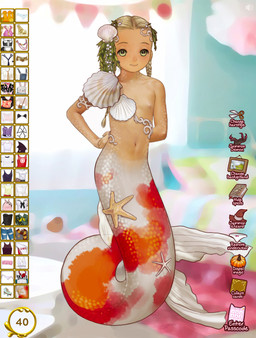 accessory anthro bare_shoulders brown_eyes brown_hair dress_up_game female fish_tail flat_chested hair hair_accessory hands_behind_back loli looking_at_viewer navel nipples shell smile solo split_form young murai-renji amur_carp aquatic asterozoan bivalve carp clam cyprinid cypriniform echinoderm fish human humanoid koi mammal merfolk mollusk starfish typical_carp