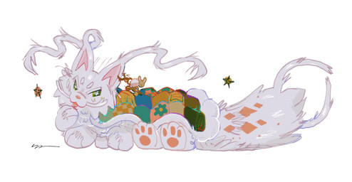 8_legs :3 ambiguous_feral ambiguous_gender bedding big_feet big_tail blanket charm_(jewelry) cheek_tuft circle_eyebrows coy diamond_(marking) dot_nose ear_piercing ear_ring eyebrows facial_tuft feet feral floral_pattern fluffy fluffy_tail fur green_eyes hand_on_chin hindpaw long_body long_tail long_tuft lying markings mischievous multi_leg multi_limb on_front open_mouth open_smile orange_markings orange_pawpads pawpads paws piercing pink_inner_ear pink_nose pointy_ears prick_ears pupils quilt ring_piercing simple_background smile solo star_pupils tail thick_whiskers tuft unusual_anatomy whiskers white_background white_body white_fur white_pupils kr00bs asian_mythology east_asian_mythology mythology arthropod canid canine caterpillar chimera dragon eastern_dragon furred_dragon furred_scalie insect larva mammal mythological_creature mythological_scalie scalie unknown_species 2026 colored_sketch hi_res sketch