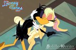 breasts duo eyes_closed female kissing male male/female nipples spread_legs spreading vaginal bolillo_werito looney_tunes the_looney_tunes_show warner_brothers daffy_duck lola_bunny anatid anseriform avian bird duck lagomorph leporid mammal rabbit absurd_res hi_res