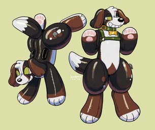 air_valve ambiguous_anthro ambiguous_feral ambiguous_gender anthro black_nose bone_tag brown_body collar collar_tag countershading dipstick_tail feet feral floppy_ears glistening glistening_body green_background green_collar green_eyes green_harness grin half-closed_eyes handpaw harness hindpaw inflatable latex markings multicolored_body narrowed_eyes paws pool_toy simple_background smile solo tail tail_markings teeth wearing_collar white_body white_countershading white_tail_tip birdpaw_(artist) animate_inanimate bird_dog canid canine canis domestic_dog hunting_dog living_inflatable living_pool_toy mammal spaniel 2026 digital_drawing_(artwork) digital_media_(artwork) full-length_portrait hi_res multiple_images portrait
