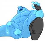 balls big_muscles blue_balls blue_body blue_penis blush bodily_fluids boots butt clothing fingerless_gloves footwear genital_fluids genitals glistening glistening_body gloves handwear male mostly_nude muscular muscular_humanoid muscular_male not_furry pecs penis precum precum_string shoes solo spread_legs spreading cartoonjunkie epic_games fortnite rippley_(fortnite) goo_creature humanoid 2019