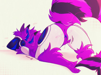 anthro anus bodily_fluids female fingering genital_fluids looking_pleasured machine masturbation solo tail vaginal vaginal_fingering vaginal_fluids strangebun lex_protogen protogen hi_res
