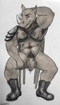 2016 abs anthro arm_hair armor armpit_hair armpit_tuft balls belly_hair biceps big_balls big_penis bodily_fluids body_hair boots chair chest_hair chumbasket clothing dripping eyebrows flaccid footwear forearm_hair forearms foreskin furniture genital_fluids genitals hairy hairy_balls hairy_hands hand_behind_head hi_res horn humanoid_genitalia humanoid_penis leather leather_boots leather_clothing leather_footwear leather_strap leg_hair looking_at_viewer male mammal manly muscular navel nipples nude partially_retracted_foreskin pecs penis precum precum_drip presenting pubes raised_eyebrows rhinoceros ryan_carthage shoulder_armor shoulder_hair simple_background sitting solo straps stubble triceps white_background
