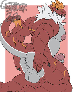 anthro anthrofied anus ass_up backsack balls barazoku big_muscles big_nipples big_pecs big_penis bodily_fluids butt cum erection genital_fluids genitals huge_pecs humanoid_genitalia humanoid_penis male muscular muscular_anthro muscular_male neck_tuft nipples non-mammal_balls non-mammal_nipples pecs penis presenting presenting_anus solo spread_butt spreading tuft castrodour nintendo pokemon dinosaur fossil_pokemon generation_6_pokemon pokemon_(species) prehistoric_species reptile scalie tyrantrum 4:5 absurd_res hi_res
