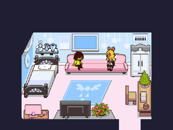 ambiguous_gender ambiguous_human anthro bed blonde_hair brown_body brown_fur brown_hair clothed clothed_ambiguous clothed_anthro clothed_female clothed_human clothing duo female female/ambiguous female_anthro fur furniture hair human_on_anthro humor inside interspecies kissing parody raging_demon sitting sofa sprite text anonymous_artist capcom deltarune street_fighter undertale_(series) akuma_(street_fighter) kris_dreemurr noelle_holiday deer human mammal new_world_deer reindeer 2025 4:3 animated digital_media_(artwork) high_framerate pixel_(artwork) pixel_animation