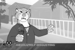 anthro black_eyes building claws clothed clothing detailed_background disgust electronics eyebrows eyelashes female fur house looking_at_viewer markings microphone news open_mouth outside plant reporter solo spots spotted_body spotted_fur teeth text tongue tree whiskers lonbluewolf absolutely_disgusting disney zootopia fabienne_growley felid mammal pantherine snow_leopard 2016 digital_media_(artwork) english_text meme monochrome reaction_image