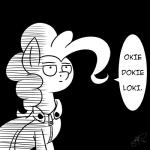 cape clothing female feral parody simple_background solo text johansrobot friendship_is_magic hasbro my_little_pony okay_(meme) one-punch_man one_(manga) pinkie_pie_(mlp) saitama_(one-punch_man) earth_pony equid equine horse mammal pony 1:1 2016 black_and_white english_text hi_res meme monochrome reaction_image