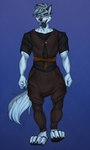 anthro black_nails bulge clothed clothing colored_nails footwear fully_clothed fur grey_body grey_fur male muscular muscular_male nails sandals shoes solo tongue tongue_out walking guccigarf diego_(character) canid canine canis mammal wolf 3:5 hi_res