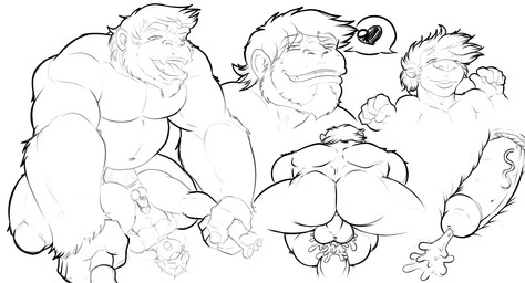 anal anthro anus balls belly big_penis bodily_fluids butt cum cum_in_ass cum_inside dominant duo ear_piercing erection feet genital_fluids genitals hair heart_symbol larger_dom lying male male/male on_back penis piercing simple_background size_difference vein veiny_penis white_background pandottermon mintmonkey haplorhine mammal monkey mustelid otter primate black_and_white monochrome