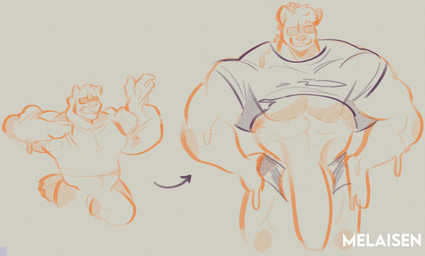 anthro balls big_balls big_muscles big_penis body_size_growth bottomwear briefs bulge clenched_teeth clothed clothed_anthro clothed_male clothing directional_arrow eyewear facial_hair fully_clothed fully_clothed_anthro fully_clothed_male genital_growth genitals glasses goatee goo_transformation growth hands_on_own_hips huge_muscles huge_penis male male_anthro muscular orange_line_art penis penis_growth purple_line_art shirt shorts simple_background size_transformation slime solo t-shirt takeover tan_background teeth text topwear transformation transformation_sequence underwear white_text melaisen bau_(melaisen) akita bear canid canine canis domestic_dog mammal polar_bear spitz ursine 2023 absurd_res artist_name colored_line_art digital_drawing_(artwork) digital_media_(artwork) hi_res monochrome portrait three-quarter_portrait