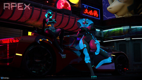 alley anthro big_breasts big_butt bikini billboard breasts butt car city city_background claws cleavage clothed clothing clubhouse curvy_figure cyberpunk duo exterior eyewear female forked_tongue futuristic glasses glowing glowing_clothing glowing_eyes glowing_markings hair latex latex_clothing leaning_on_car long_legs long_tail looking_at_viewer markings navel neon_lights pose red_car reflection sitting sitting_on_car standing swimwear tail text thick_thighs tongue two-piece_swimsuit vehicle wide_hips rileyarlic_(artist) valorlynz_(modeler) nisha_(bluedingo) snet zea_nalya aquatic cetacean cobra dolphin fish mammal oceanic_dolphin orca reptile scalie shark snake toothed_whale 16:9 3d_(artwork) 4k absurd_res chinese_text digital_media_(artwork) hi_res widescreen