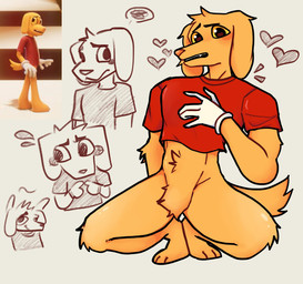 anthro athletic blush bottomless bottomless_male broad_shoulders clothed clothing crotch_tuft crouching fangs featureless_crotch fur gloves handwear heart_symbol male nervous open_mouth paws red_clothing red_shirt red_topwear screencap shirt shy simple_background small_waist solo spread_legs spreading t-shirt tail teeth thick_thighs topwear tuft white_clothing white_gloves white_handwear yellow_body yellow_fur yellow_sclera rainbow16545661 glitch_productions the_amazing_digital_circus scratch_(tadc) bird_dog canid canine canis domestic_dog hunting_dog labrador mammal retriever hi_res sketch_page