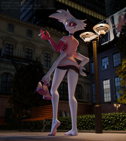4_arms 5_fingers armwear barefoot bench black_bottomwear black_clothing black_underwear bottomwear building butt choker cigarette city clothed clothed_male clothing crossdressing detailed_background exposed feet femboy fingers fur gloves hair handwear holding_cigarette holding_object humanoid_feet jewelry looking_at_viewer looking_back looking_back_at_viewer male multi_arm multi_limb necklace night outside panties park park_bench pink_clothing pink_eyes pink_shirt pink_topwear plant plantigrade public red_clothing red_eyes shirt shorts skirt smile smoking smoking_cigarette soles solo standing street_lamp text toes topwear tree underwear white_body white_clothing white_fur white_hair window brinsar fishfunk_(modeler) hazbin_hotel hellaverse angel_dust animal_humanoid arachnid arachnid_humanoid arthropod arthropod_humanoid demon humanoid spider spider_humanoid 3d_(artwork) detailed digital_media_(artwork) hi_res url watermark