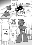 dialogue fighting_ring machine text 00freeze00 mammal robot rodent sciurid suid suine sus_(pig) tree_squirrel wild_boar absurd_res black_and_white comic english_text hi_res monochrome