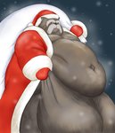 anthro balls belly big_balls christmas_clothing christmas_headwear clothing facial_hair genitals hat headgear headwear holidays male mustache navel obese obese_anthro obese_male outside overweight overweight_anthro overweight_male santa_hat snow solo doguma-sin christmas nurarihyon_no_mago inugami_gyoubu_(nurarihyon_no_mago) santa_claus canid canine mammal raccoon_dog tanuki 2010