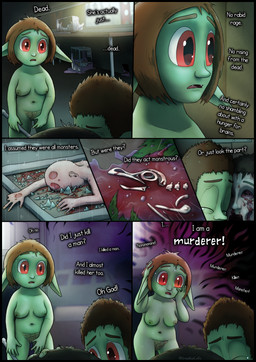 blood blood_on_face bodily_fluids bone breasts corpse female feral genitals green_body green_skin group hair holding_melee_weapon holding_object holding_weapon humanoid_pointy_ears male medium_breasts melee_weapon missing_eye missing_finger nipples nude panicking pointy_ears pubes red_eyes shocked shortstack skeleton sweat tears text touching_own_face vulva weapon greenbuncafe roadkill_(greenbuncafe) sodacan_(greenbuncafe) avian bird goblin gull human humanoid lari larid mammal absurd_res colored comic digital_drawing_(artwork) digital_media_(artwork) english_text hi_res shaded signature