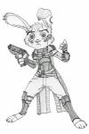 anthro belt bulletproof_vest clothing cosplay drawing female fur gate gloves gun handgun handwear knee_pads long_coat long_ears pip-boy ranged_weapon scar solo weapon disney fallout microsoft zootopia judy_hopps ncr_ranger_(fallout) the_courier_(fallout) lagomorph leporid mammal rabbit absurd_res crossover hi_res