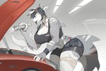 anthro athletic athletic_anthro bandage big_breasts bodily_fluids bottomwear breasts car cleavage clothed clothing engine female flashlight gills grey_hair hair holding_object mechanic muscular muscular_female name_tag non-mammal_breasts short_hair shorts solo sweat tomboy vehicle notglacier kaze_(notglacier) fish marine shark 2019 absurd_res hi_res gynomorph_(lore) trans_(lore) trans_woman_(lore)