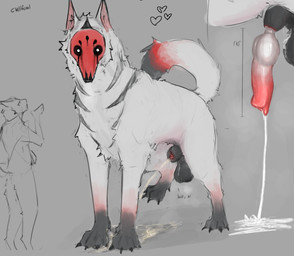 all_fours animal_genitalia balls bodily_fluids cum cumshot ejaculation facial_markings feral genital_fluids genitals glowing glowing_eyes head_markings knot knotted_penis male marking_territory markings mask_(marking) musk musky_balls musky_penis peeing penis penis_tip realistic_feral sheath size_difference solo urine watersports white_body corvidtree garvark_(corvidtree) canid canine mammal hi_res